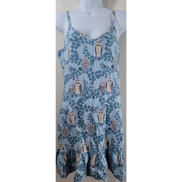 Echo Light Blue Owl Print Spaghetti Strap Sleepwear Medium Lightweight Soft - Picture 1 of 5